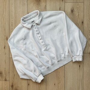 aerie white cropped sweatshirt with snaps and collar